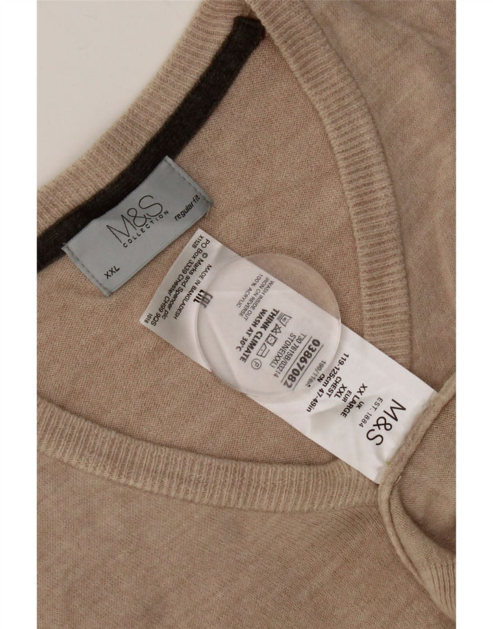 Marks & Spencer Męski sweter o regularnym kroju z dekoltem w kształcie litery V, 2XL, beżowy, akrylowy