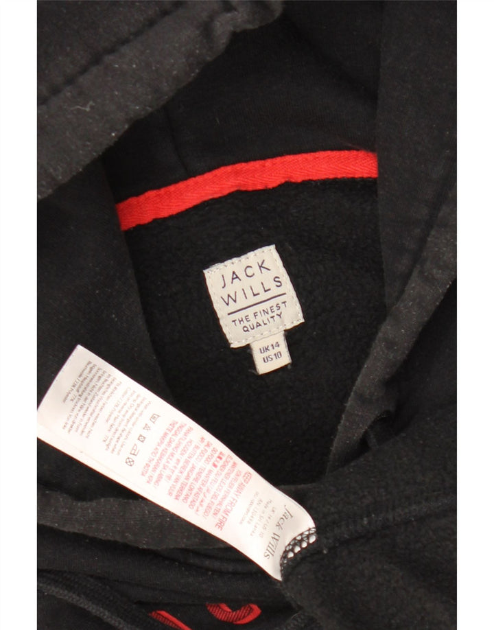 Damski sweter z kapturem i grafiką JACK WILLS UK 14, duży, czarny, bawełniany