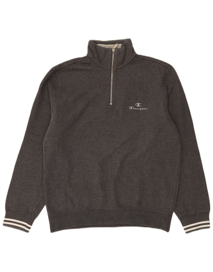 CHAMPION Mens Zip Neck Sweatshirt Jumper Large Grey