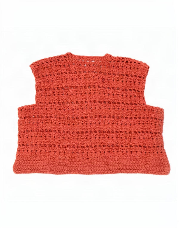 Vintage damski sweter rozpinany bez rękawów UK 16, duży czerwony