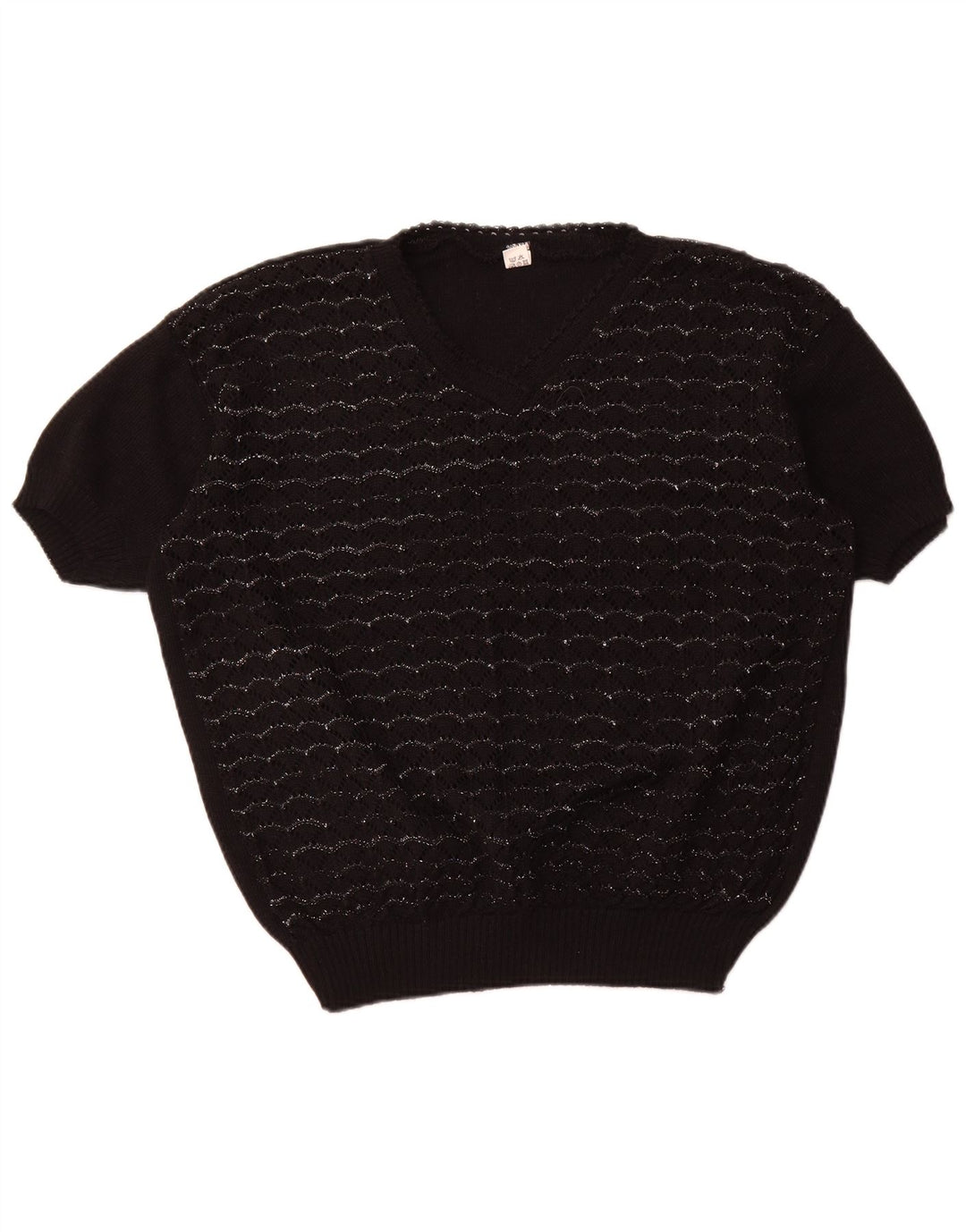 Damski sweter VINTAGE z krótkim rękawem i dekoltem w kształcie litery V, UK 18 XL, w czarne paski