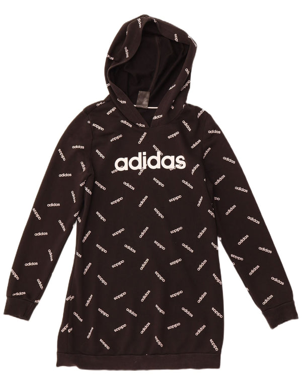 ADIDAS Womens Graphic Hoodie Jumper UK 12/14 Medium Black Cotton