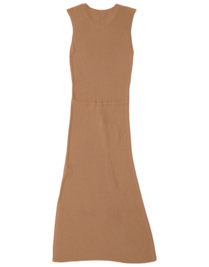 Damska sukienka maxi bez rękawów Massimo Dutti UK 12 w średnim beżowym kolorze wiskozy