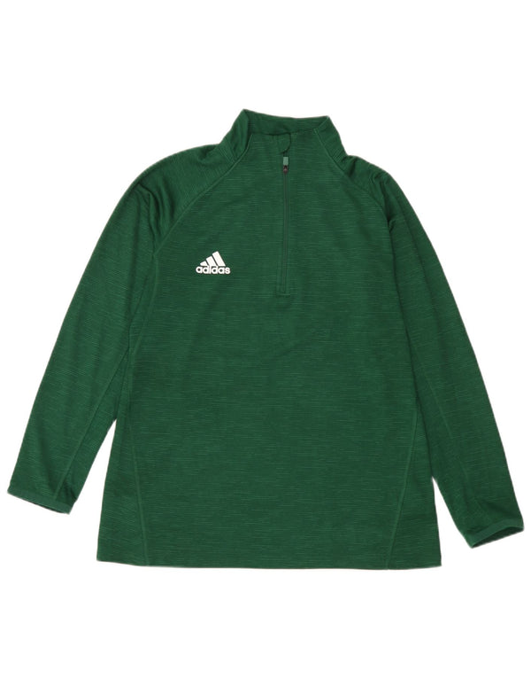 Damska koszulka Adidas z zamkiem i długim rękawem, UK 14, duża, zielona, nakrapiana, poliester