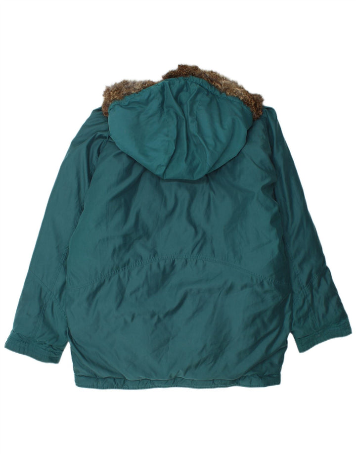 Damska dwustronna kurtka oversize VINTAGE z grafiką UK 16, duża turkusowa