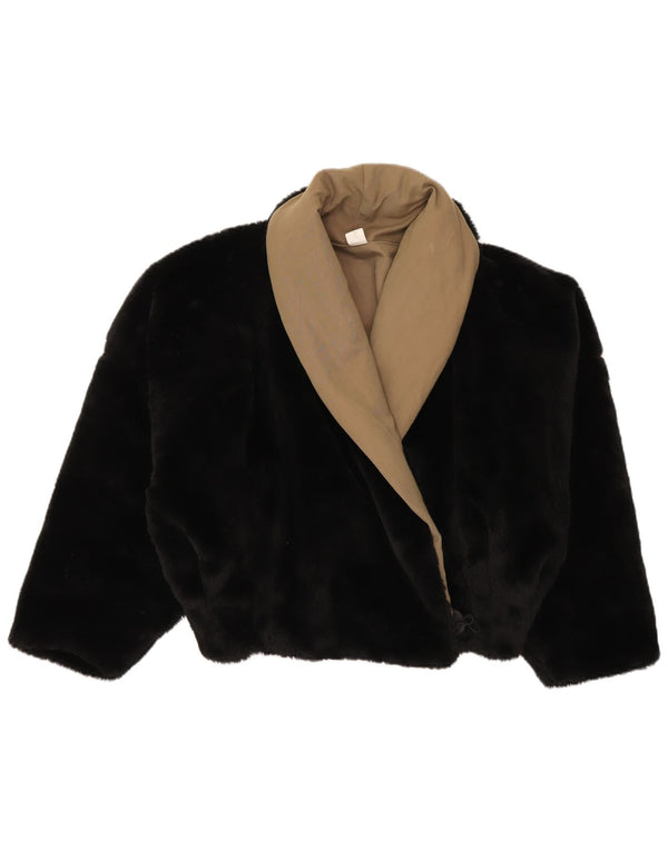 Donna Piu Damska kurtka ze sztucznego futra UK 14, duża, czarna, akrylowa z blokami kolorów