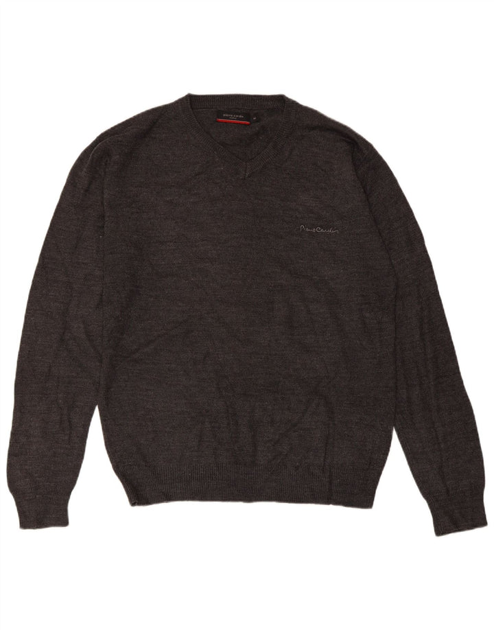 PIERRE CARDIN Męski sweter z dekoltem w kształcie litery V, średnioszary, akrylowy