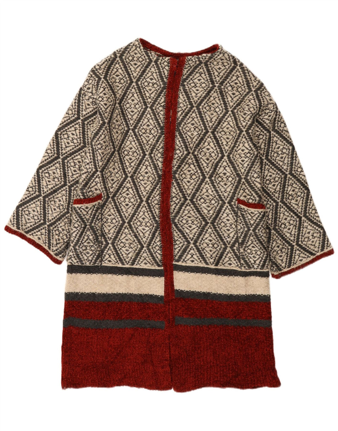 Damski sweter z długim rękawem Zara, otwarty kardigan UK 14, średni beż geometryczny