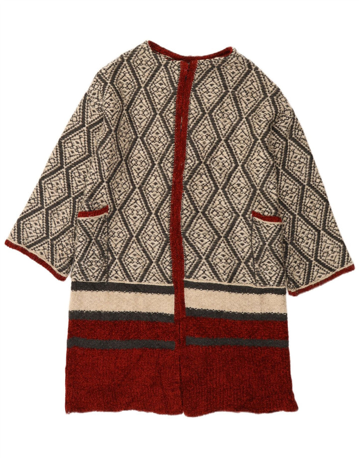 Damski sweter z długim rękawem Zara, otwarty kardigan UK 14, średni beż geometryczny