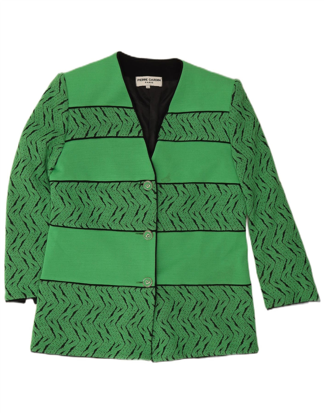 Damska marynarka Pierre Cardin zapinana na 3 guziki EU 44 XL, zielona, geometryczna wełna