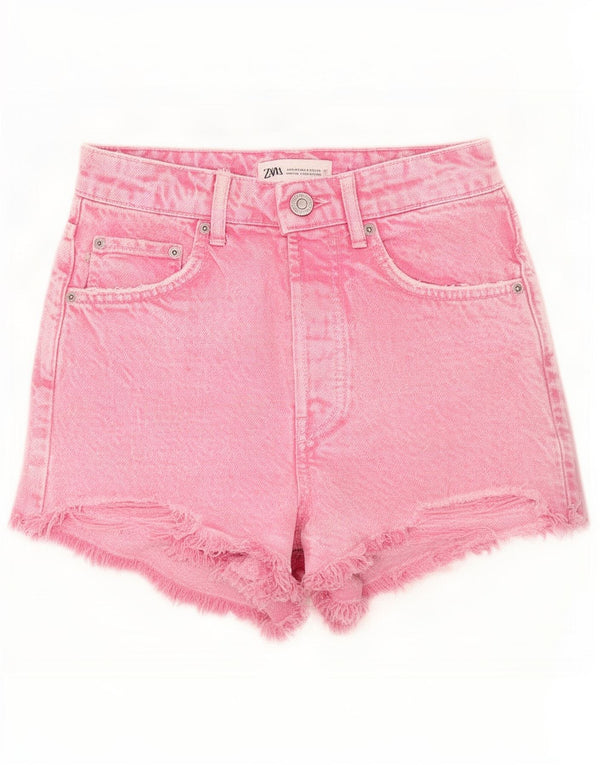 Damskie spodenki jeansowe Zara z wysokim stanem EU 34 2XS W24 Różowa bawełna