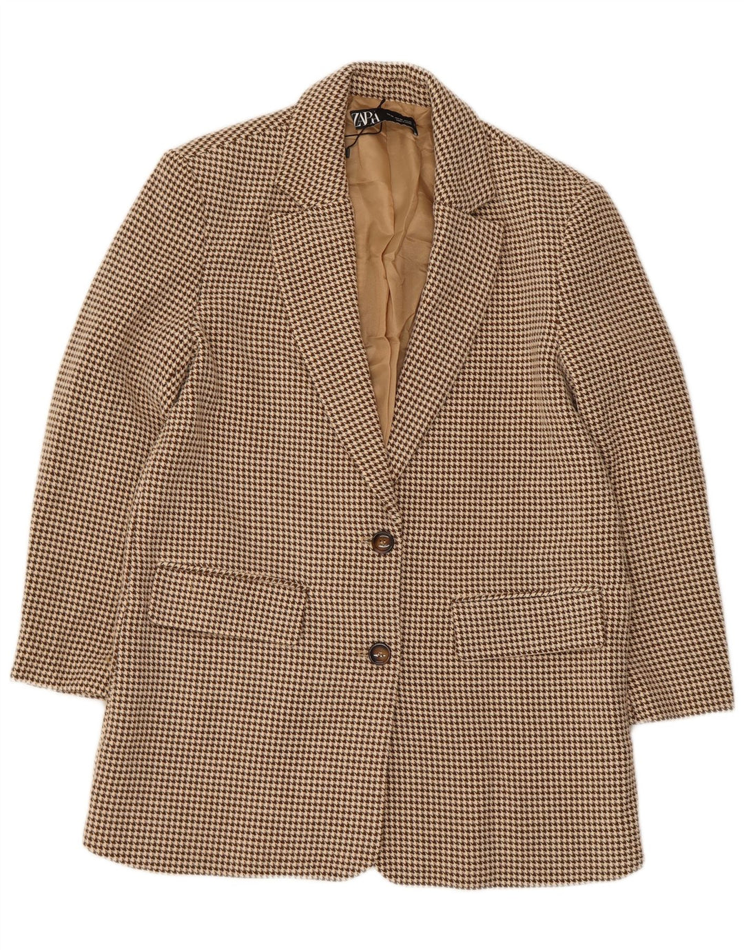 Damska marynarka zapinana na 2 guziki, oversize, Zara UK 6 XS, beżowa pepitka