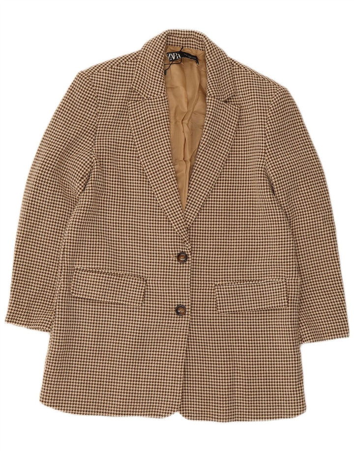 Damska marynarka zapinana na 2 guziki, oversize, Zara UK 6 XS, beżowa pepitka
