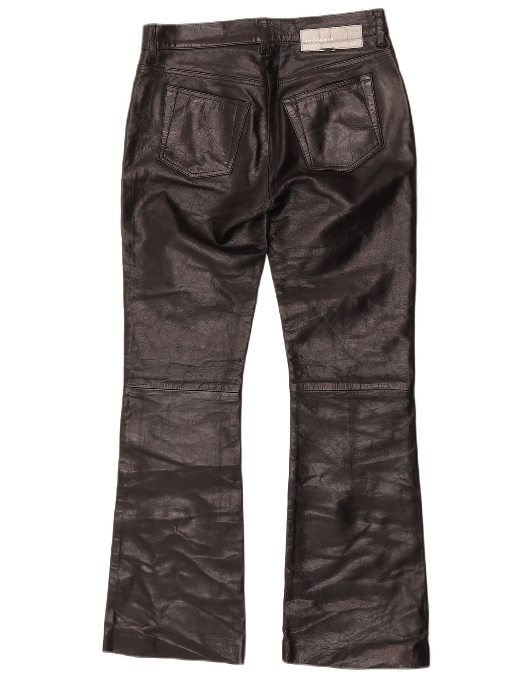Damskie spodnie skórzane Bootcut Iceberg W27 L29 Czarna skóra