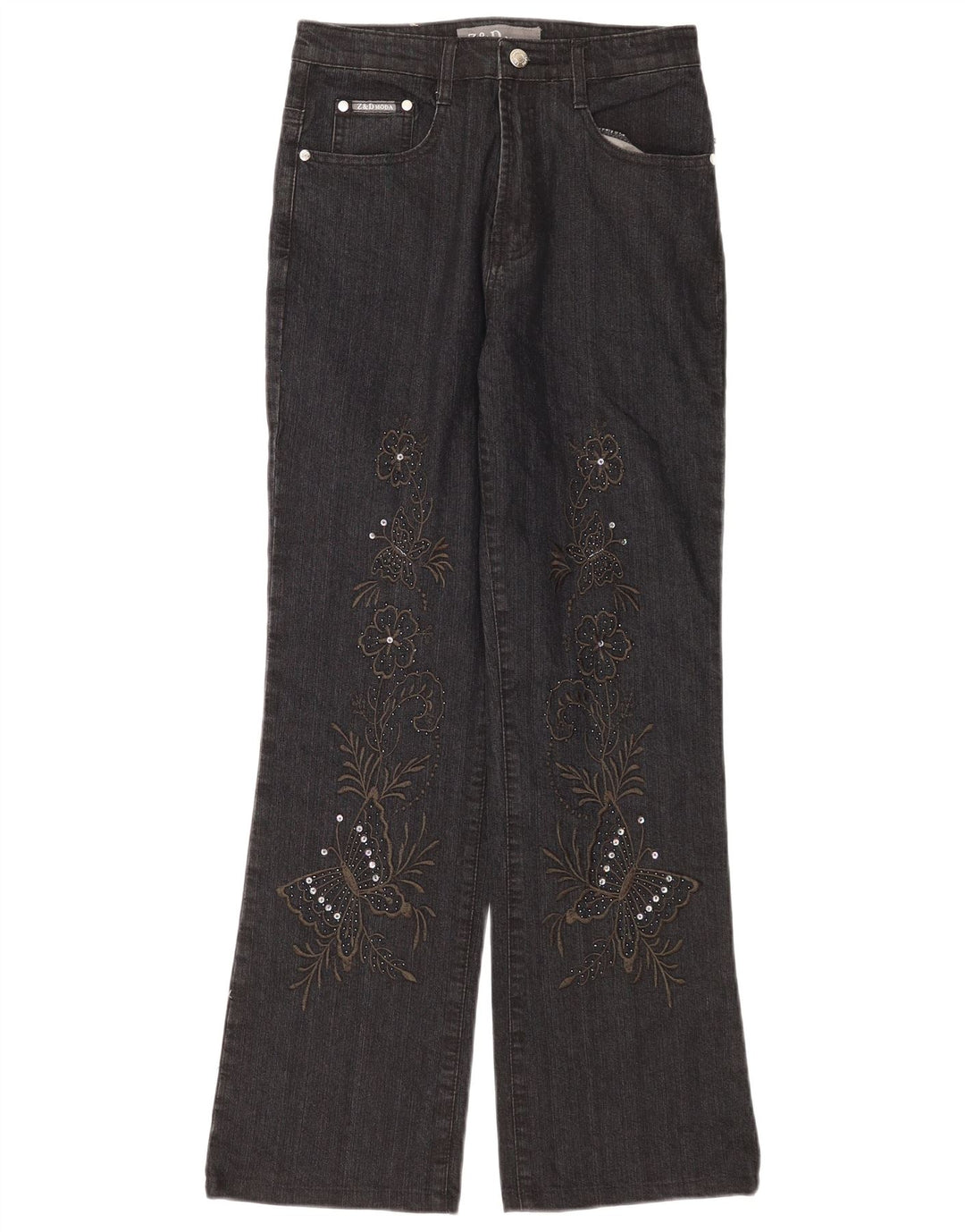 Vintage damskie jeansy Bootcut IT 42 Medium W28 L30 Szara bawełna w kwiaty