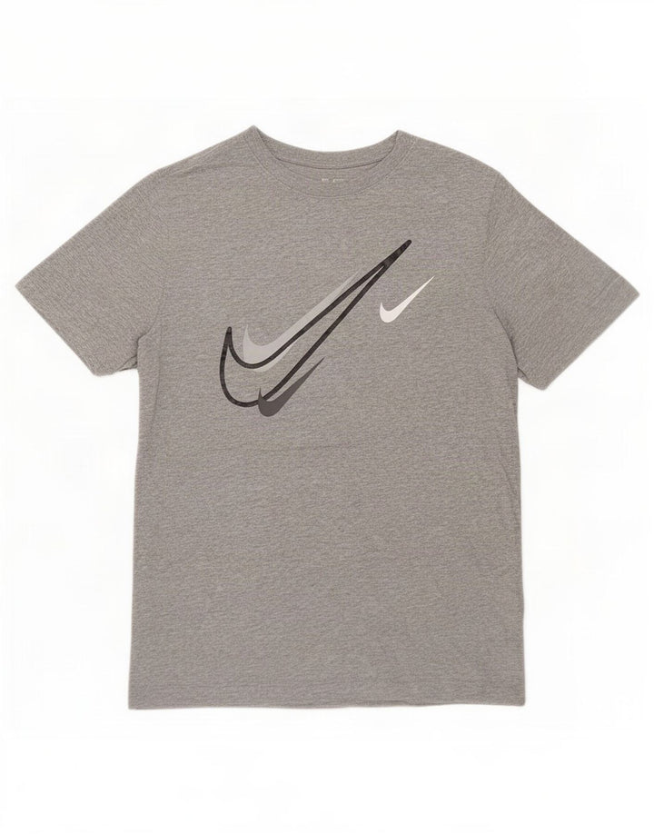Męski T-shirt z grafiką Nike, mały, szary, bawełniany