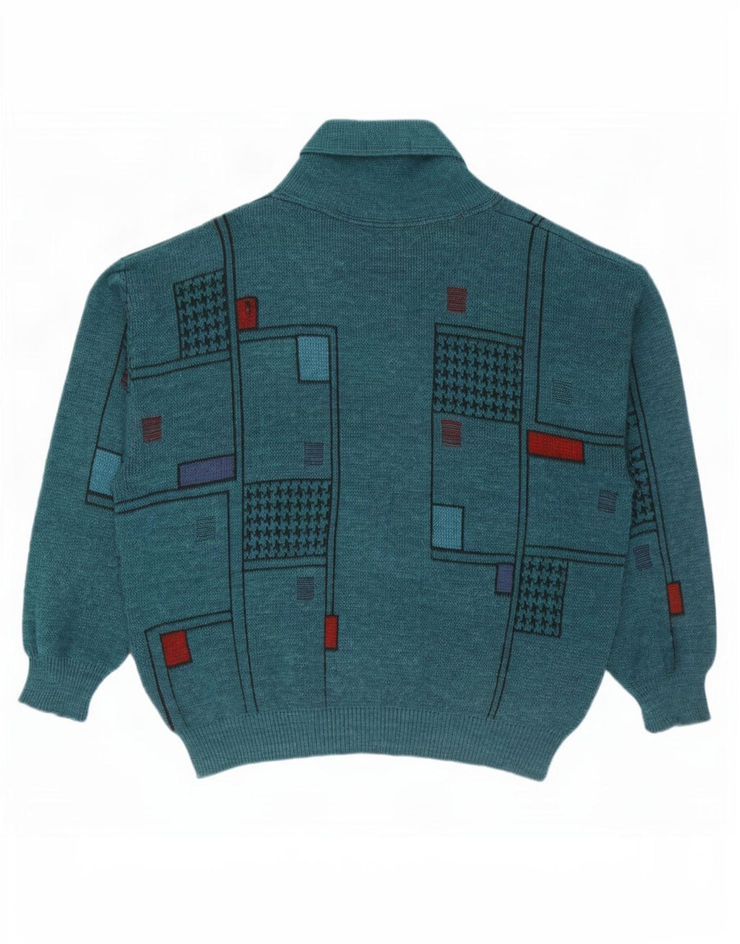 Vintage męski sweter rozpinany XL, zielona, geometryczna wełna