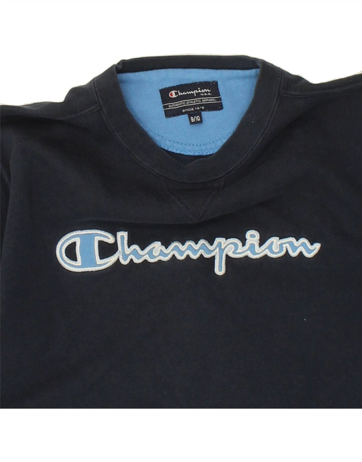 CHAMPION Boys Graphic Sweatshirt Jumper 9-10 Years Navy Blue Vintage Champion and Second-Hand Champion from Messina Hembry 