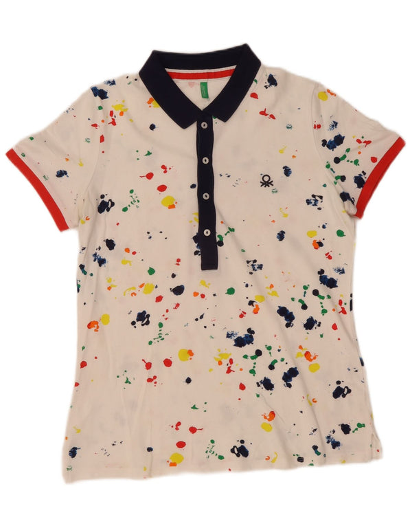 Damska koszulka polo Benetton UK 14, średnia, biała bawełna Tie Dye