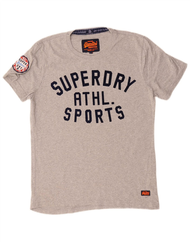SUPERDRY Męski T-shirt z grafiką, duży, szary, bawełniany