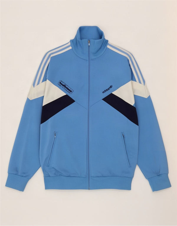 Adidas Męska bluza dresowa z grafiką, średnia niebieska, poliester z blokami kolorów
