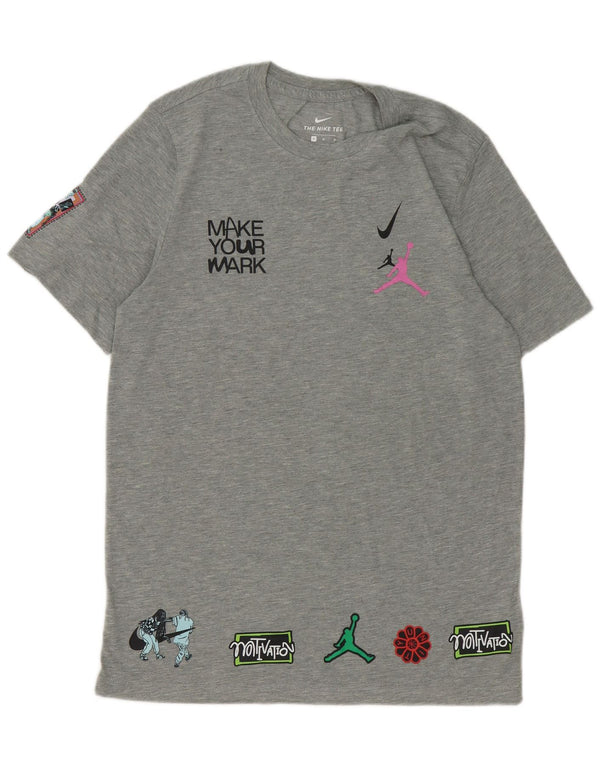 Męski T-shirt z grafiką Nike Dri Fit, średni szary poliester