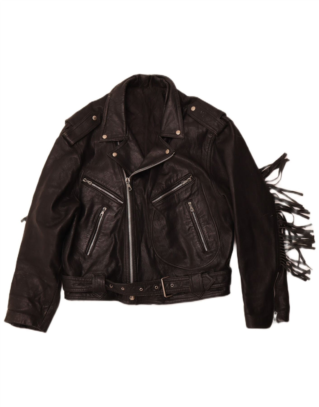 Damska skórzana kurtka motocyklowa VINTAGE UK 14, średnia czarna skóra