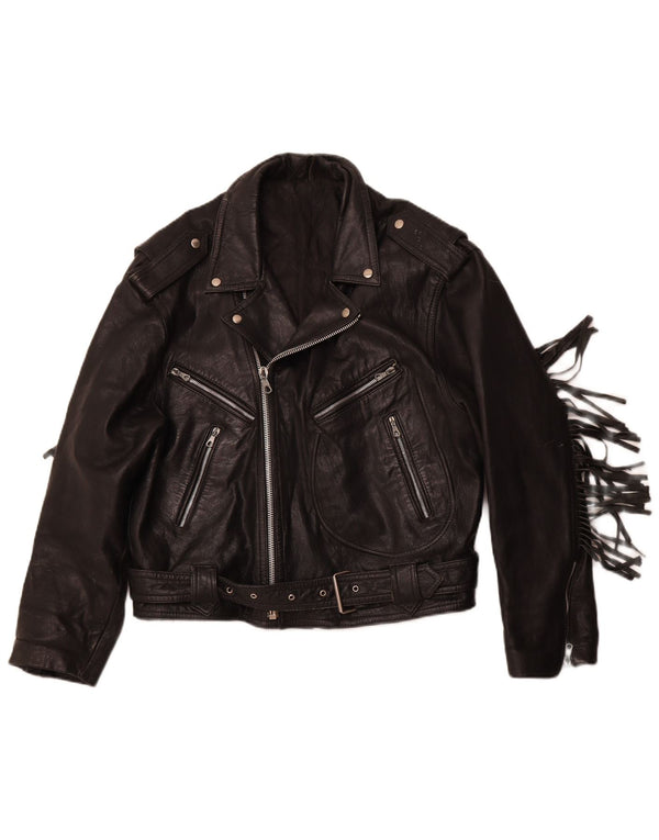 Damska skórzana kurtka motocyklowa VINTAGE UK 14, średnia czarna skóra