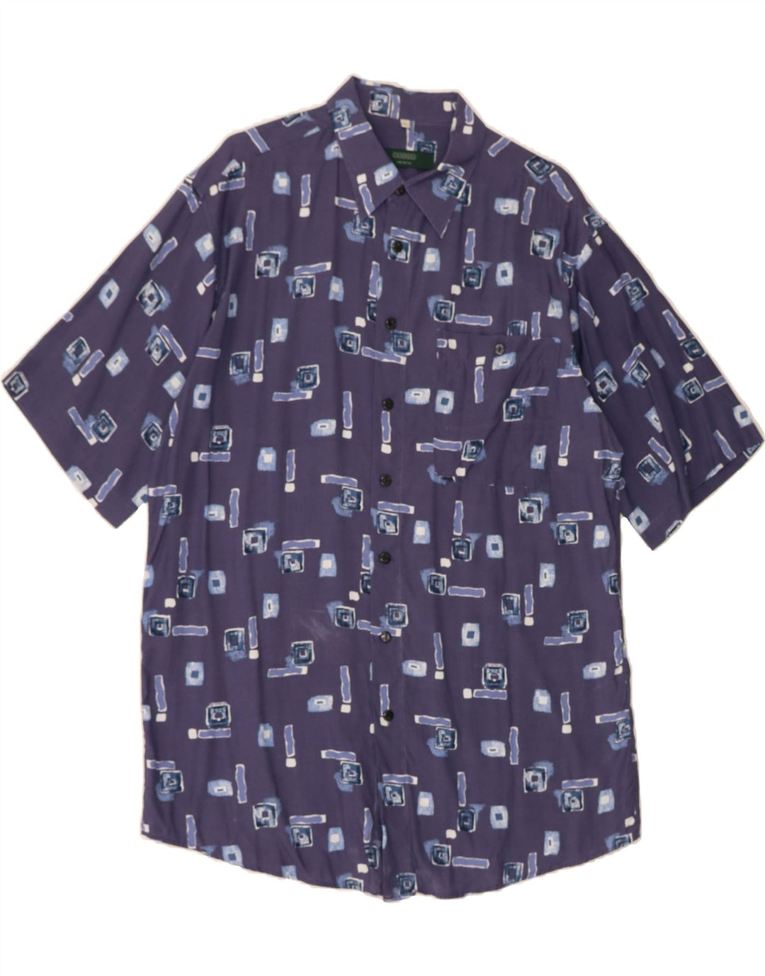 CANDA Mens Short Sleeve Shirt Large Navy Blue Patchwork Viscose Vintage Canda and Second-Hand Canda from Messina Hembry 