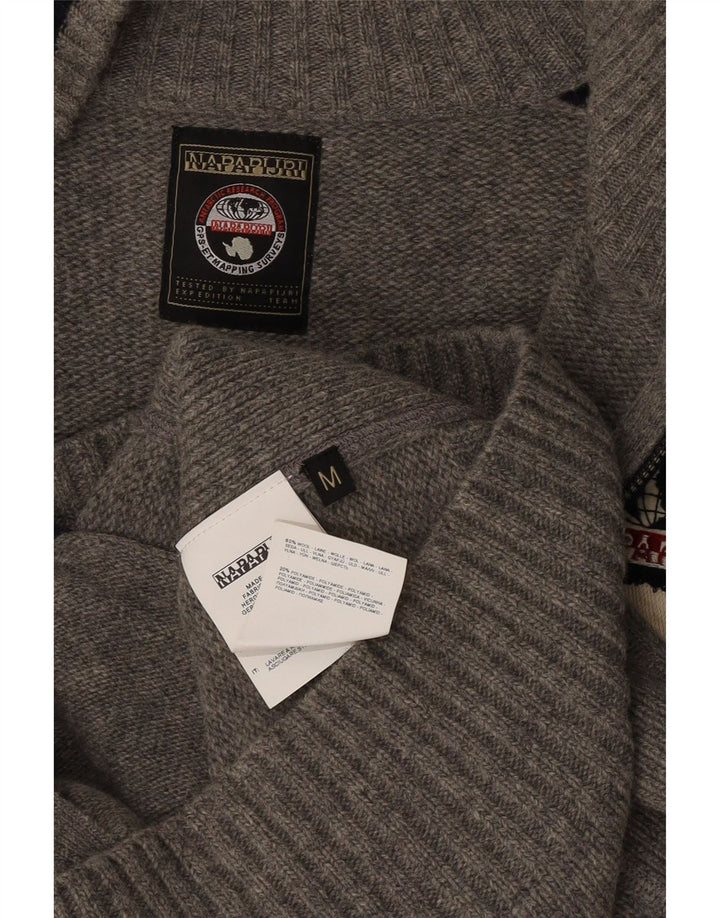 Męski sweter rozpinany Napapijri Średni szary, wełniany blok kolorów