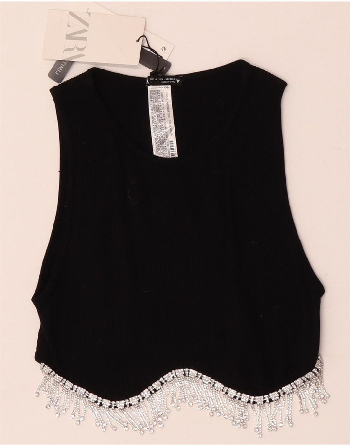 Damski krótki top Zara UK 12, średni czarny nylon