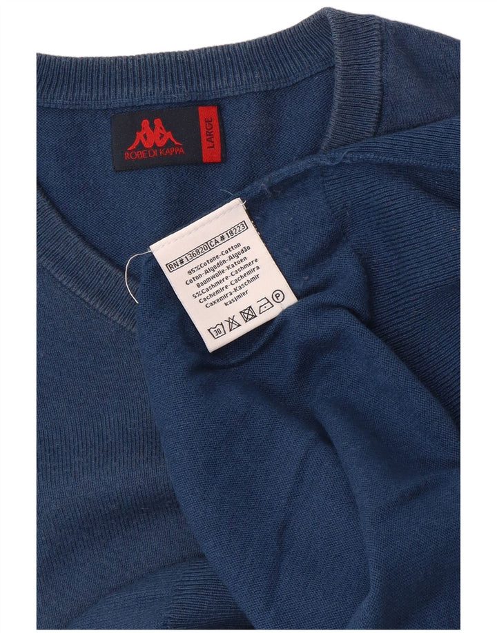 Męski sweter Kappa z dekoltem w kształcie litery V, duży, niebieski, bawełniany
