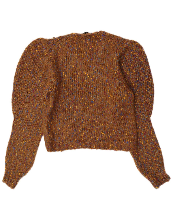 Sweter damski Zara z dekoltem w kształcie litery V, UK 14, średni brązowy, nakrapiany akryl