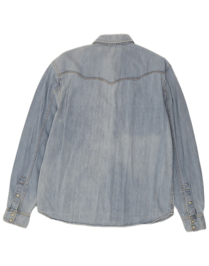 WRANGLER Męska koszula dżinsowa na co dzień, mała, niebieska, bawełniana