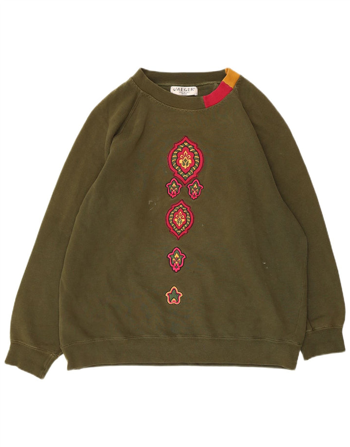 Damska bluza oversize Jaeger UK 12, średnia khaki, bawełna w kwiaty