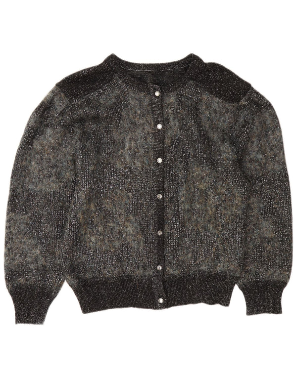 Sweter damski w stylu vintage, UK 12, średni szary, nakrapiany moher