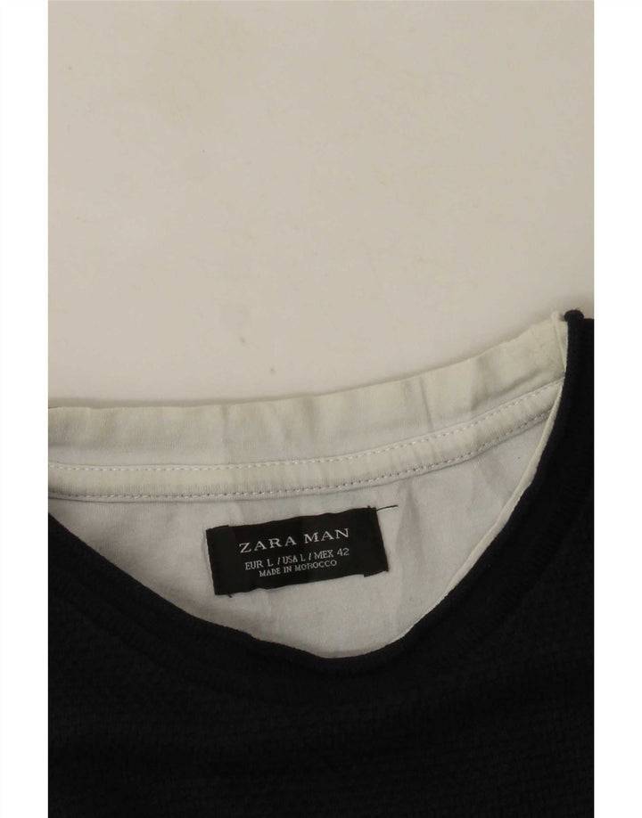T-shirt męski Zara, duży, granatowy, z blokami kolorów
