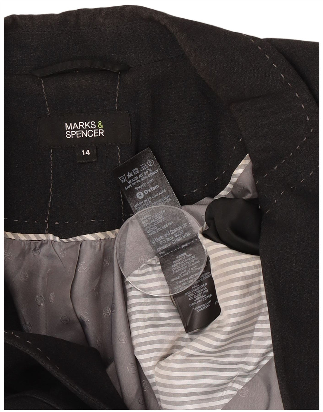 Marks & Spencer Damska marynarka zapinana na 1 guzik, UK 14, duża, czarna, poliester