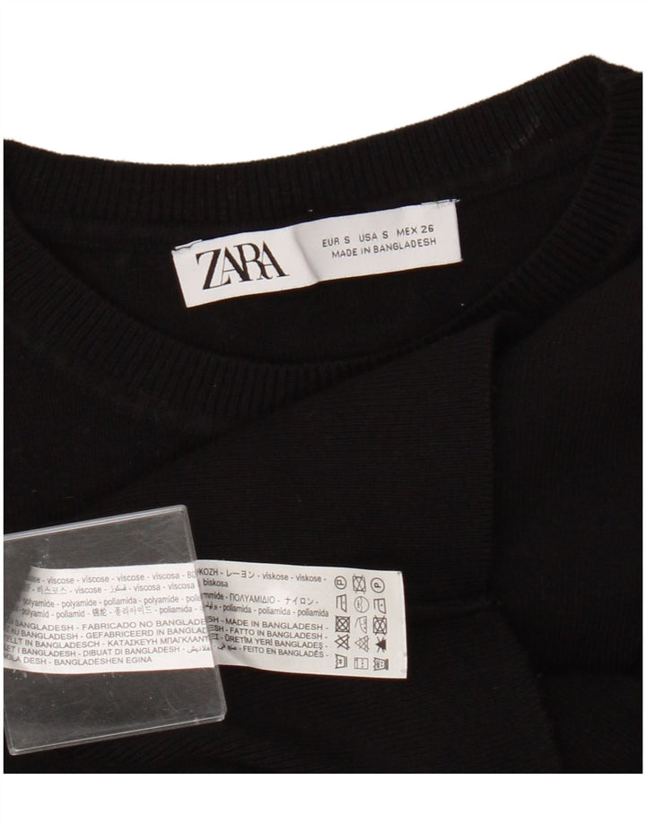Damski krótki top Zara z długim rękawem, UK 8, mała, czarna wiskoza