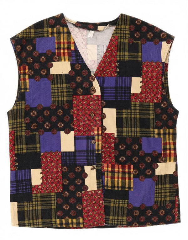 Damska kamizelka sztruksowa w stylu vintage UK 12 Średni wielobarwny patchwork