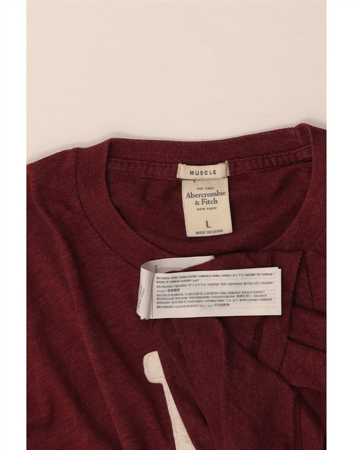 Męski top z długim rękawem i grafiką ABERCROMBIE & FITCH, duży, bordowy