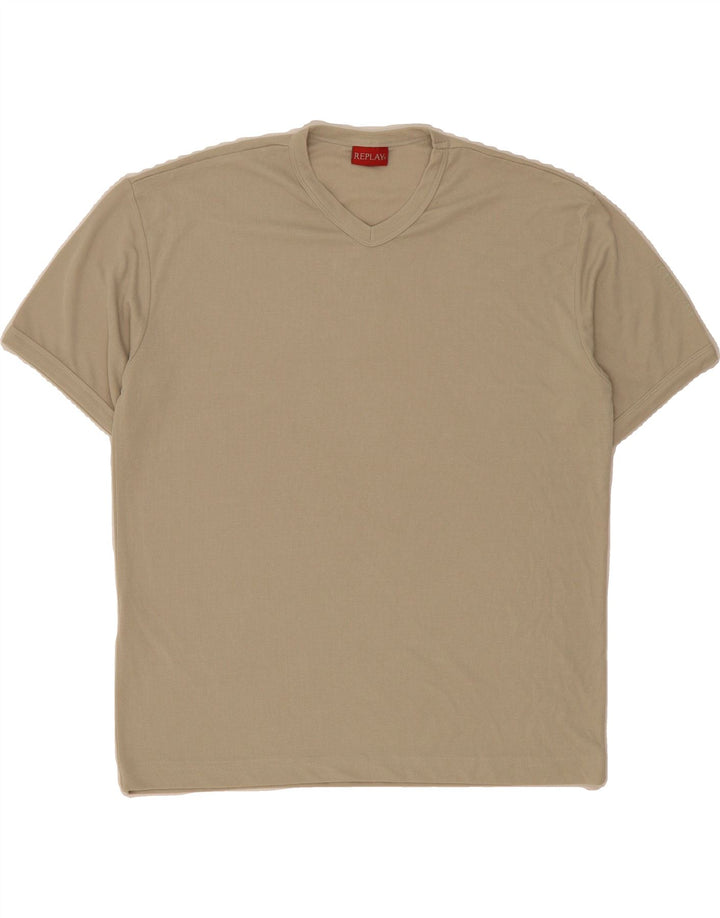 REPLAY Mens T-Shirt Top Large Beige Polyester Vintage Replay and Second-Hand Replay from Messina Hembry 