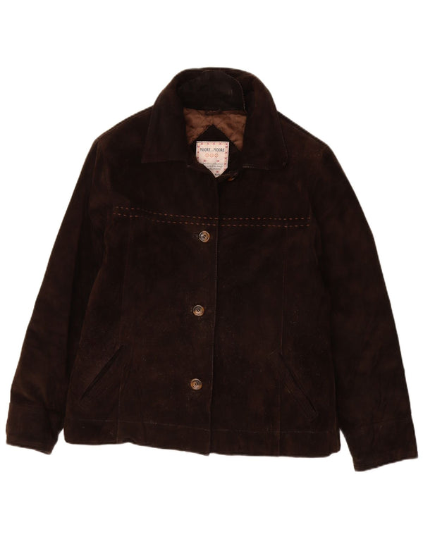 VINTAGE Womens Suede Jacket IT 42 Medium Brown Leather