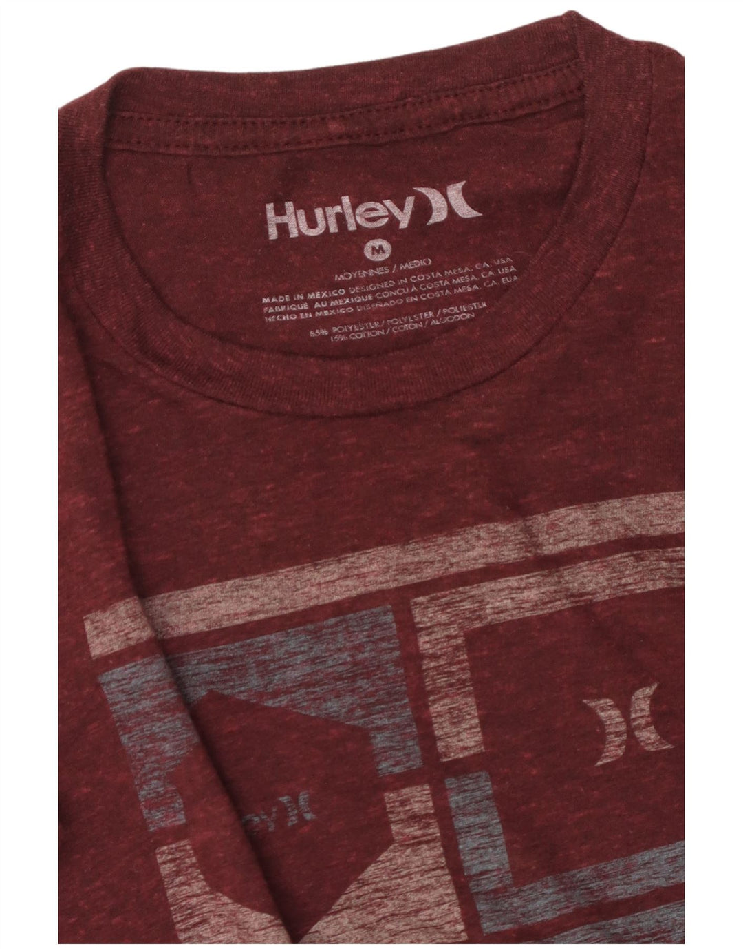 Męski T-shirt z grafiką Hurley, średni bordowy poliester