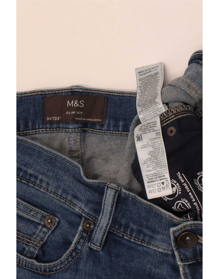 Marks & Spencer Męskie jeansy slim W34 L33 Niebieskie bawełniane