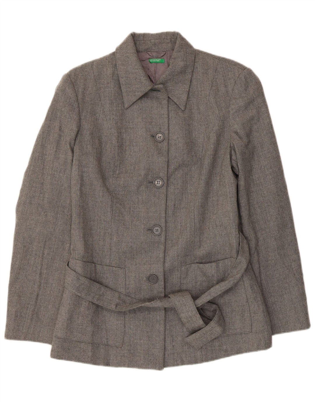 Damska marynarka Benetton zapinana na 5 guzików IT 44 Średnioszara wełna dziewicza