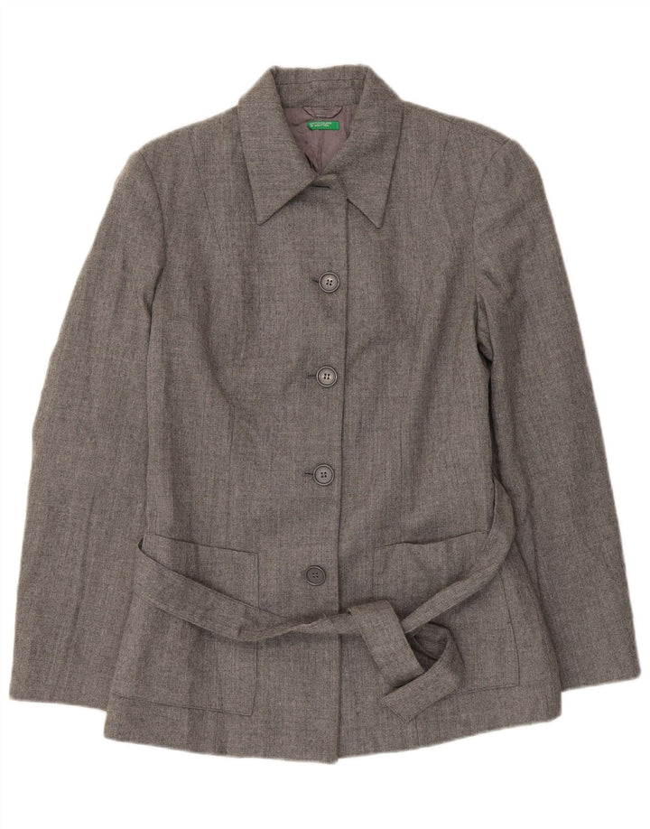 Damska marynarka Benetton zapinana na 5 guzików IT 44 Średnioszara wełna dziewicza