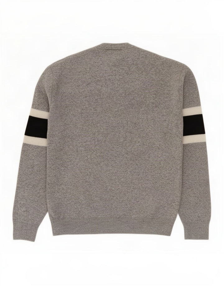 Lacoste Męski sweter z okrągłym dekoltem, rozmiar 3, mały, szary, wełniany w bloki kolorów