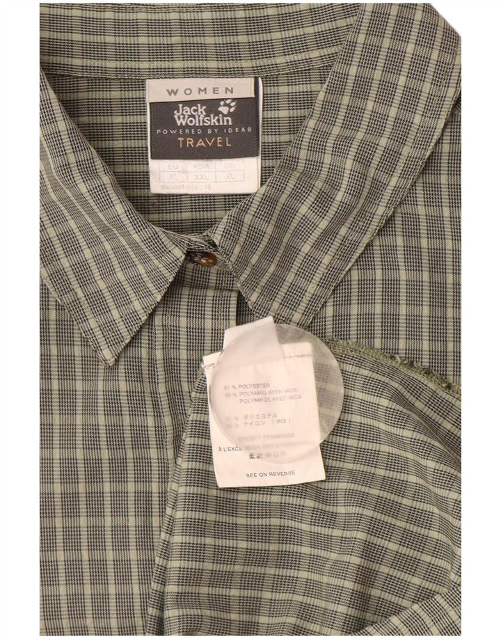 Damska koszula z krótkim rękawem JACK WOLFSKIN UK 18 XL, khaki, poliester w kratę