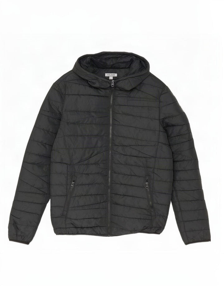 Męska ocieplana kurtka z kapturem Jack & Jones UK 36, mała, czarna, poliester